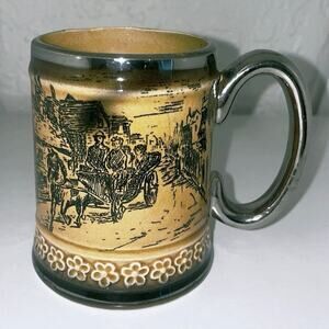 Vintage Beer Mug Victorian Carriage Stagecoach Amber Gold 1940s Occupied Japan